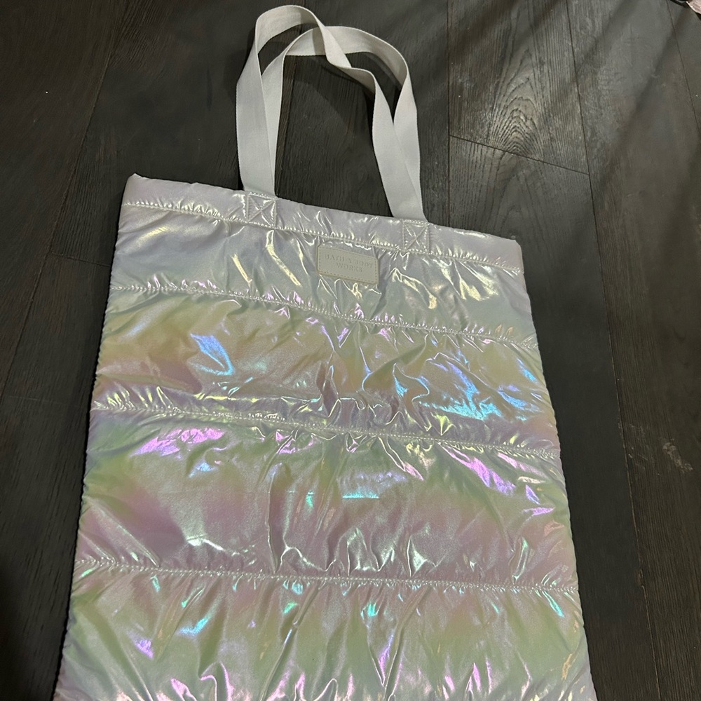 Bath & Body Works Iridescent White Puffer Tote